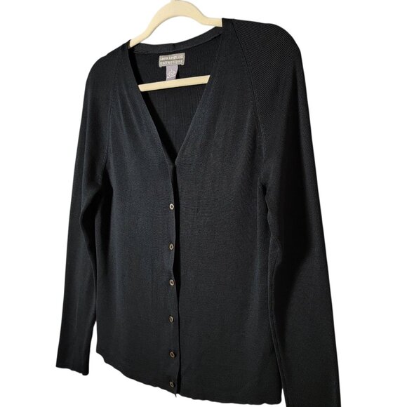 Laura Leigh Womens Black Silk Minimalist Business Casual Work Cardigan Sweater L - Picture 2 of 9